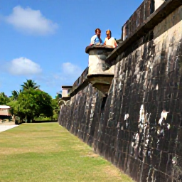 Caribbean Holidays, March Couples Holidays, Couple exploring the historic Brimstone Hill Fortress on Saint Kitts, dramatic stone walls, tropical landscape and blue sky
