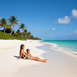 Caribbean Holidays, March Couples Holidays, Couple relaxing on a peaceful stretch of Grace Bay Beach, turquoise sea and palm trees in the background, Turks and Caicos