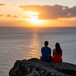 Caribbean Holidays, March Couples Holidays, Couple watching a vivid sunset from a rocky viewpoint above the Caribbean Sea on Saint Barth&eacute;lemy