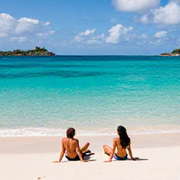 Caribbean Holidays, March Couples Holidays, Romantic beach scene at Anse de Colombier in Saint Barth&eacute;lemy with clear turquoise water and a couple relaxing on the sand