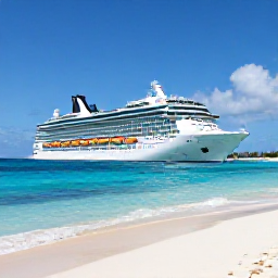 Caribbean Holidays, March Cruises, A modern cruise ship approaching the turquoise waters and white sandy beaches of Grand Turk in bright March sunshine