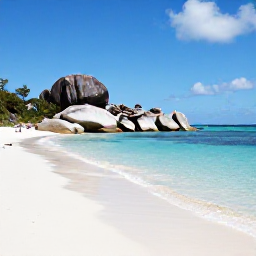 Caribbean Holidays, March Cruises, White sandy beach and clear shallow water at The Baths on Virgin Gorda, British Virgin Islands, with visitors exploring granite boulders