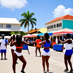 Caribbean Holidays, March Culture Holidays, Colourful Caribbean street festival in March with dancers, musicians, local food stalls and joyful crowds in a sunny town