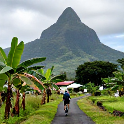 Caribbean Holidays, March Cycling Holidays, A scenic cycle route through Saint Vincent countryside, with banana plantations, rainforest-covered mountains and a small village