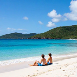 Caribbean Holidays, March Escapes, Couple relaxing on a secluded British Virgin Islands beach in March, clear Caribbean sea, white sand and green hills