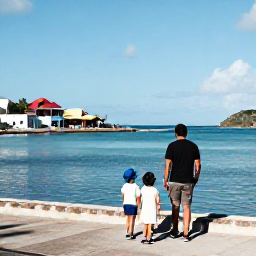 Caribbean Holidays, March Family Holidays, Family exploring a colourful British Virgin Islands harbour and historic coastal site in warm March sunshine