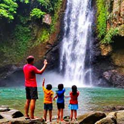 Caribbean Holidays, March Family Holidays, Family exploring lush rainforest in Tobago near a waterfall with a knowledgeable local guide