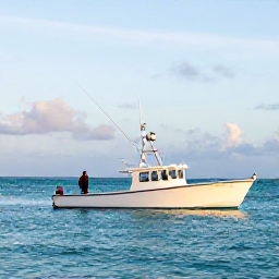Caribbean Holidays, March Fishing, A bright morning fishing boat on calm turquoise water near Providenciales, Turks and Caicos Islands
