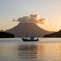 Caribbean Holidays, March Fishing, A peaceful Montserrat harbour at sunset with a fishing boat returning from a day's excursion