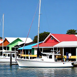 Caribbean Holidays, March Fishing, A welcoming Caribbean marina in Trinidad and Tobago with fishing boats, colourful buildings and visitors preparing for a trip