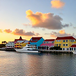 Caribbean Holidays, March Fishing Cura&ccedil;ao, Cura&ccedil;ao harbour and colourful waterfront buildings seen at sunset after a day of fishing