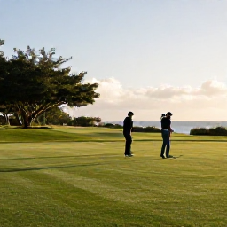 Caribbean Holidays, March Golf Holidays, A golfer preparing to tee off on a beautifully maintained Bermuda course, with mature trees, coastal views and soft morning sunlight