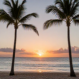 Caribbean Holidays, March Holidays, A peaceful sunset over palm trees and a calm beach at a Dominican Republic all-inclusive resort