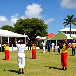 Caribbean Holidays, March Holidays, Colourful cultural celebration in Basseterre, Saint Kitts, with local performers, music and visitors enjoying a sunny March afternoon