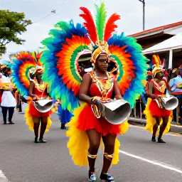 Caribbean Holidays, March Holidays, Colourful Trinidad Carnival street parade in Port of Spain during March, with elaborate costumes, steelpan musicians and cheerful crowds