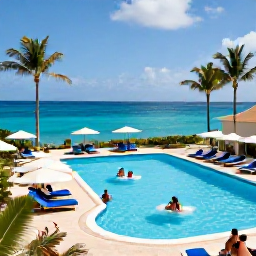 Caribbean Holidays, March Holidays Cura&ccedil;ao, Sunny all-inclusive resort beside a turquoise Caribbean sea in Cura&ccedil;ao, with palm trees and guests relaxing by a swimming pool