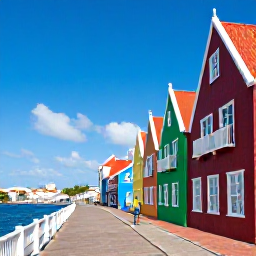 Caribbean Holidays, March Holidays Cura&ccedil;ao, Traveller walking through colourful historic Willemstad streets in Cura&ccedil;ao, with Dutch-style buildings, blue skies and a waterfront view