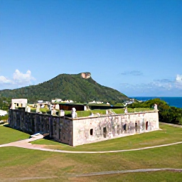 Caribbean Holidays, March Holidays, Historic Brimstone Hill Fortress on Saint Kitts under a clear blue sky, with green hills and the Caribbean Sea in the background