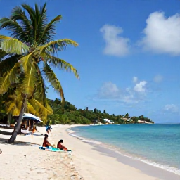 Caribbean Holidays, March Holidays, Relaxed Caribbean beach with palm trees, clear water and travellers enjoying a peaceful March afternoon in Saint Vincent and the Grenadines