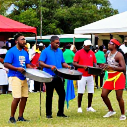 Caribbean Holidays, March Holidays, Traditional steelpan musicians performing outdoors in Trinidad, with dancers and an appreciative audience in a colourful community celebration