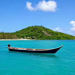 Caribbean Holidays, March Holidays, Traditional wooden boat sailing between green islands and turquoise water in the Grenadines, sunny March Caribbean day