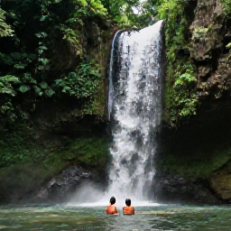 Caribbean Holidays, March Honeymoons, A couple swimming beneath a Jamaican waterfall surrounded by lush tropical forest and rocky pools