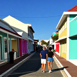 Caribbean Holidays, March Honeymoons, Couple exploring colourful streets and waterfront shops in Philipsburg Sint Maarten during a sunny afternoon