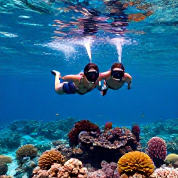 Caribbean Holidays, March Honeymoons, Couple snorkelling above a colourful coral reef with tropical fish in clear Caribbean water near Providenciales
