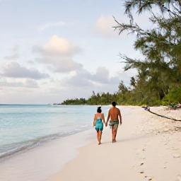 Caribbean Holidays, March Honeymoons, Couple walking hand in hand along a quiet white-sand beach in Saint Barth&eacute;lemy at sunrise, calm turquoise sea and tropical greenery