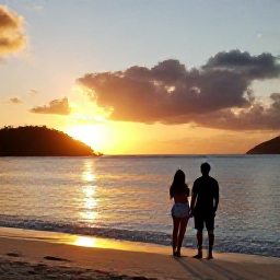 Caribbean Holidays, March Honeymoons, Couple watching the sunset from a quiet Caribbean beach in Saint Vincent and the Grenadines