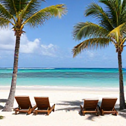 Caribbean Holidays, March Honeymoons, Romantic beachfront resort with palm trees, loungers and turquoise water in the Caribbean