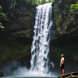 Caribbean Holidays, March Instagram Hotspots, A dramatic Caribbean waterfall surrounded by lush green tropical forest, with a visitor standing safely nearby for scale