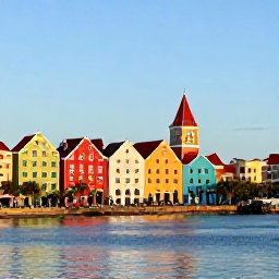 Caribbean Holidays, March Instagram Hotspots, Colourful waterfront buildings and calm blue water in Willemstad, Cura&ccedil;ao, photographed in warm March sunshine