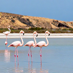 Caribbean Holidays, March Instagram Hotspots, Cura&ccedil;ao's famous pink flamingos standing in a shallow salt lake with dry hills and blue sky