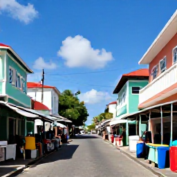 Caribbean Holidays, March Instagram Spots, Colourful Caribbean street scene in St John's Antigua with pastel buildings, local market stalls and bright sunshine