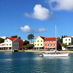 Caribbean Holidays, March Instagram Spots, Colourful waterfront buildings and traditional boats in Marigot, Saint Martin, photographed in bright morning sunshine