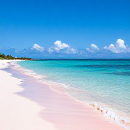 Caribbean Holidays, March Instagram Spots, Quiet tropical beach on Barbuda with pink-tinted sand, clear shallow water and a wide blue sky