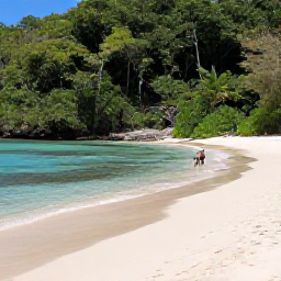Caribbean Holidays, March Island Hopping, A calm white-sand beach on St John surrounded by lush green forest, with clear water and a snorkeller near the shore