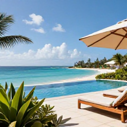 Caribbean Holidays, March Luxury, Elegant beachfront resort terrace with infinity pool, tropical gardens and ocean views on Tortola, British Virgin Islands
