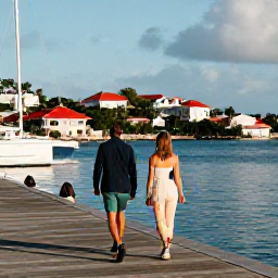 Caribbean Holidays, March Luxury Holidays, Couple walking through Gustavia harbour in Saint Barth&eacute;lemy during a sunny March afternoon