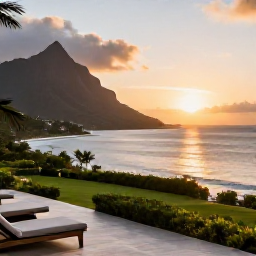 Caribbean Holidays, March Luxury Holidays, Peaceful Caribbean sunset over Montserrat coastline with a luxury terrace in the foreground