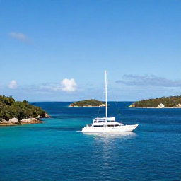 Caribbean Holidays, March Luxury, Private sailing yacht cruising between the British Virgin Islands past rocky islets and secluded coves under a clear blue sky