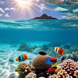 Caribbean Holidays, March Nature Holidays, Colourful tropical fish and coral beneath clear shallow water near Saint Barth&eacute;lemy, with sunlight shining through the sea