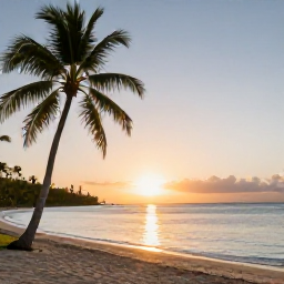 Caribbean Holidays, March Nature Holidays, Golden sunset over a quiet Saint Kitts and Nevis beach with palm trees and calm sea