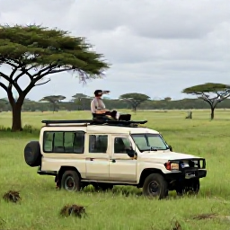 Caribbean Holidays, March Safaris, A small safari vehicle travelling through a green African reserve in March, with a knowledgeable guide and open views across the landscape