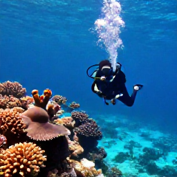 Caribbean Holidays, March Scuba Diving, Clear turquoise water over a colourful coral reef with a scuba diver exploring in bright Caribbean sunshine