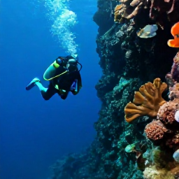 Caribbean Holidays, March Scuba Diving, Scuba diver swimming above a dramatic underwater wall with sponges and tropical fish near Bequia
