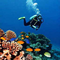 Caribbean Holidays, March Scuba Diving, Scuba diver swimming above a vibrant coral reef with tropical fish near St Thomas, United States Virgin Islands