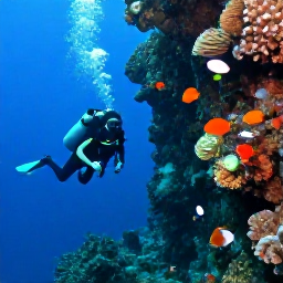 Caribbean Holidays, March Scuba Diving, Scuba divers swimming beside a dramatic underwater wall covered with coral and tropical fish near Grand Turk
