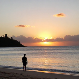 Caribbean Holidays, March Solo Holidays, A peaceful Caribbean sunset over the coast of Saint Vincent and the Grenadines, with a lone traveller looking across the sea